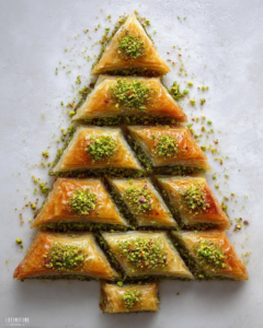 pistachio rosewater baklava christmas tree