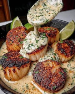 sizzling scallops lime cilantro sauce