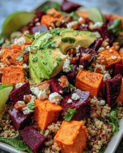 roasted sweet potato beet quinoa salad