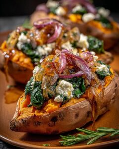 stuffed sweet potatoes spinach goat cheese