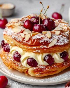 cherry custard puff pastry wreath