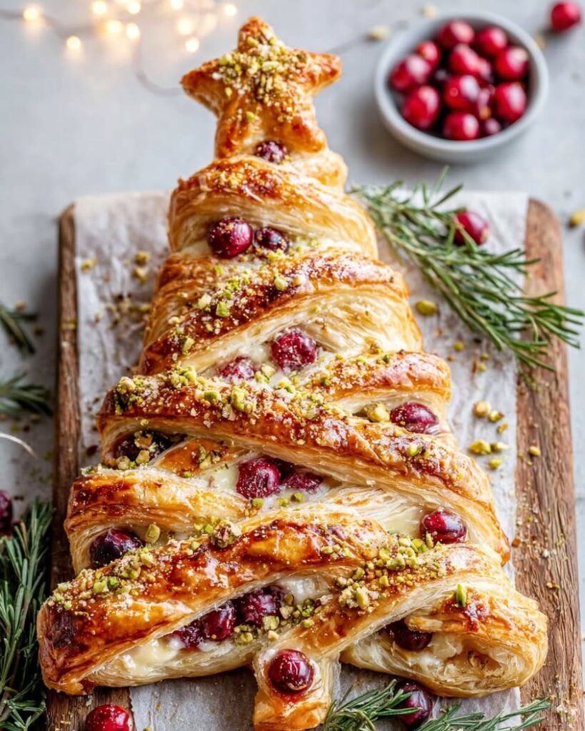 cranberry camembert pistachio pastry tree