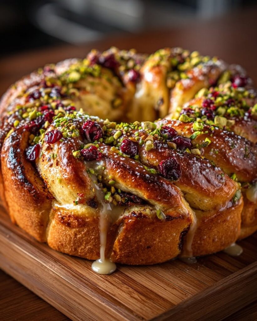 cranberry pistachio babka wreath 1