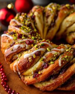 cranberry pistachio babka wreath