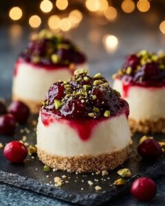 Elegant No-Bake Cranberry Pistachio Cheesecake Domes