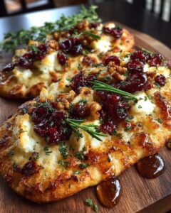 Crispy Flatbread with Brie, Cranberries, and Hot Honey Drizzle