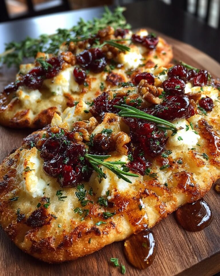 Crispy Flatbread with Brie, Cranberries, and Hot Honey Drizzle
