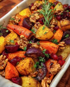 golden roasted fall vegetables cranberry glaze