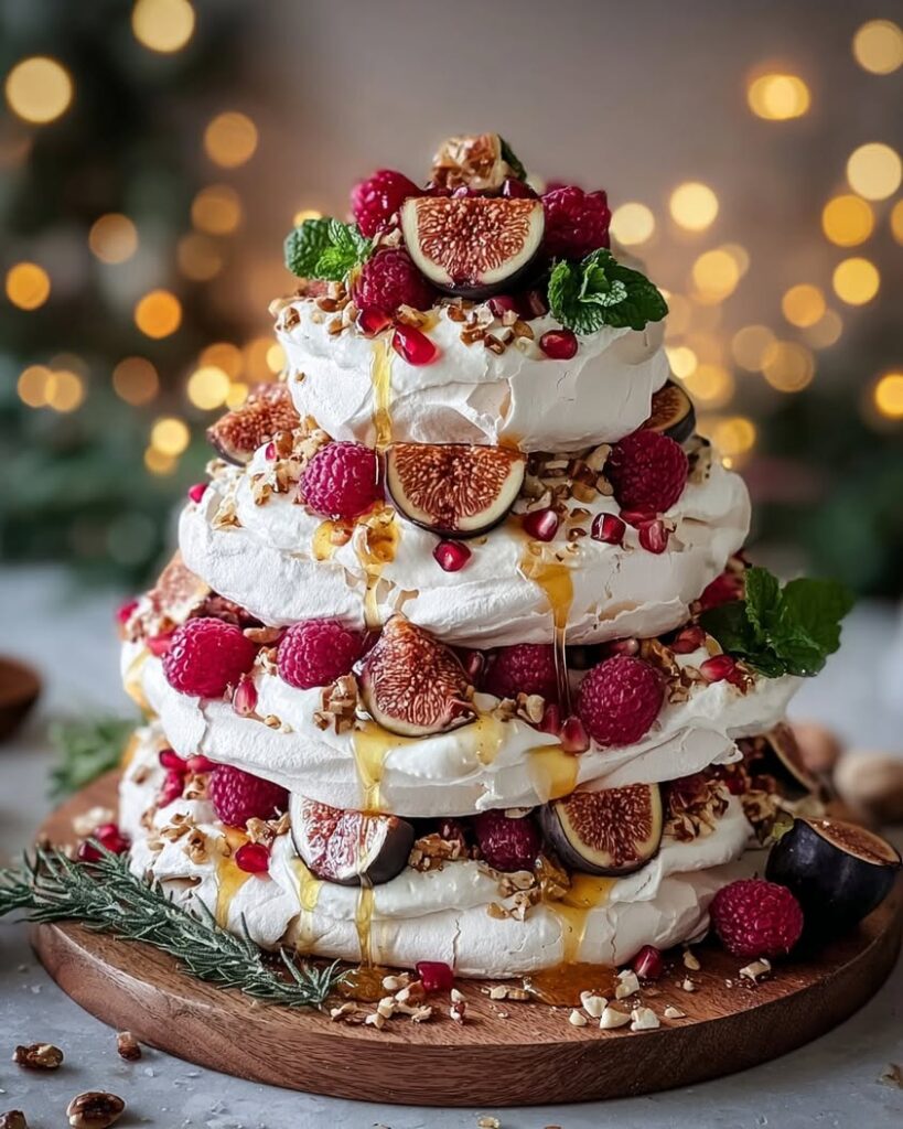 holiday pavlova figs raspberries pomegranate