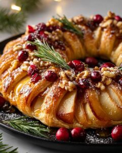 Honey Pear and Walnut Wreath Tart for a Stunning Holiday Dessert