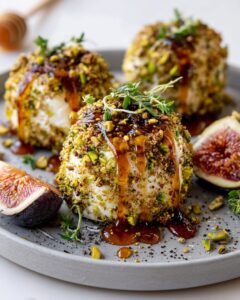 Pistachio-Crusted Brie Rounds with Sweet Fig Jam Glaze
