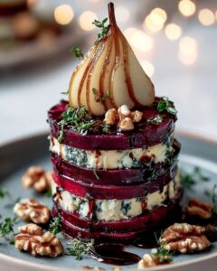 Elegant Roasted Beet and Blue Cheese Towers with Pear