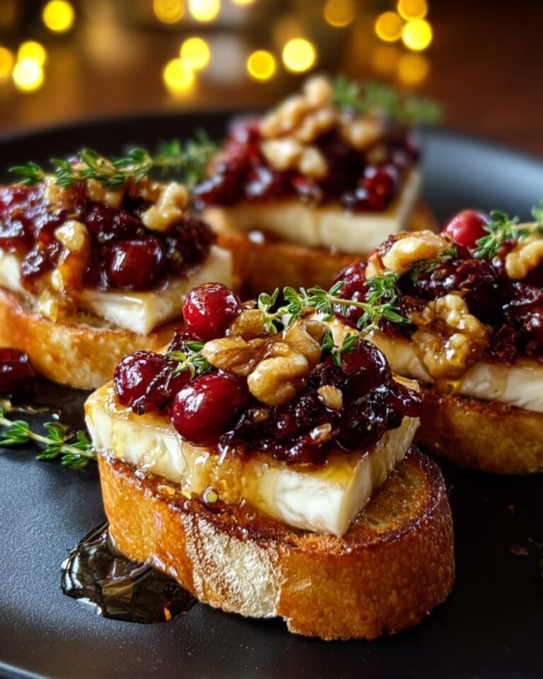 Warm Brie Crostini with Cranberry Walnut and Hot Honey