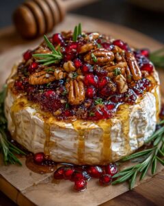 Baked Brie with Cranberry Sauce, Pecans, and Pomegranates