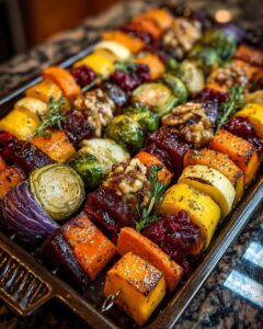 Roasted Root Vegetable Skewers with Cranberry Honey Glaze