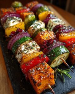 cranberry feta roasted veggie skewers