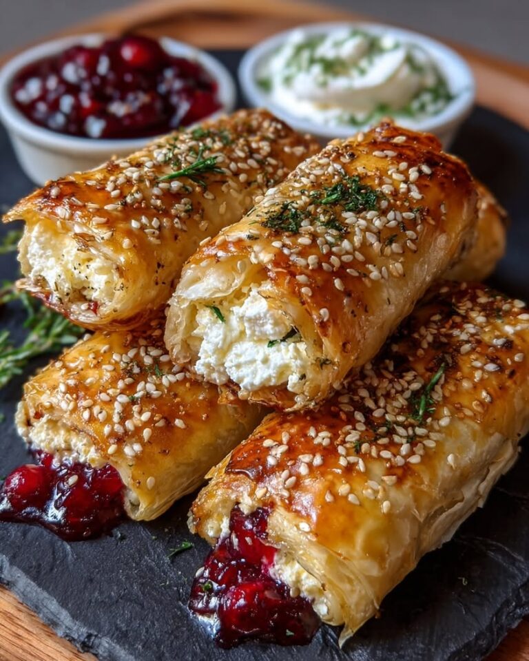 Golden Baked Feta Rolls with Sweet Cranberry Honey Glaze
