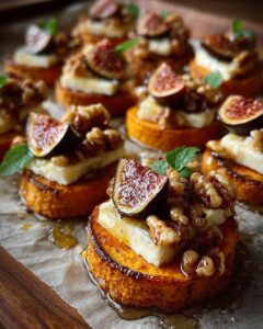 golden sweet potato rounds brie fig pecans