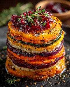 layered sweet potato squash carrot bake