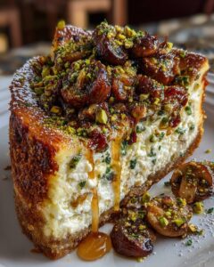 Savory Pistachio Mushroom Cheesecake with a Feta Parmesan Crust