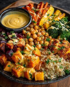Roasted Veggie & Chickpea Bowls with Maple Tahini Dressing