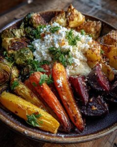 Cozy Roasted Veggie Winter Bowl with Whipped Feta Snow