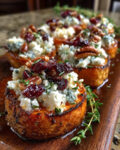 Sweet Potato Rounds with Blue Cheese, Cranberries, and Pecans